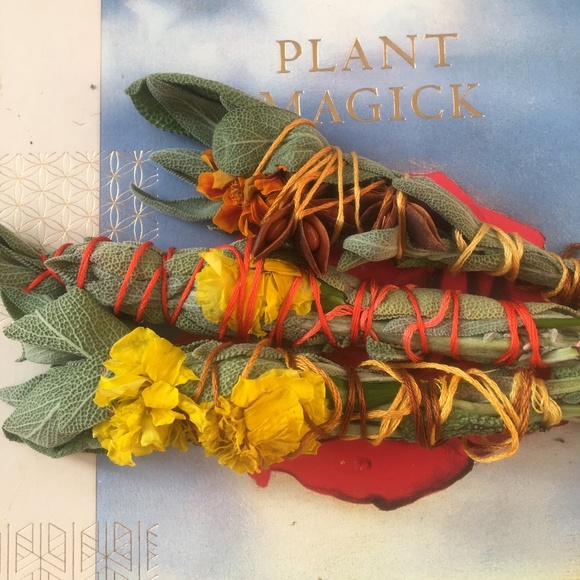 Hand Crafted Other - Mabon themed herb smudge bundles with fresh sage, marigolds handmade